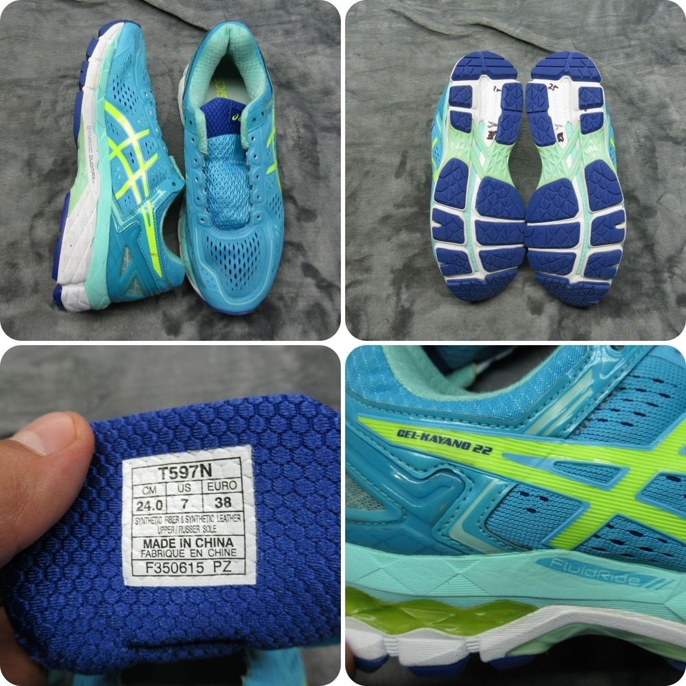 Asics Gel Running Shoes Womens 7 Teal Yellow Kayano Fluid Ride Cushioned Comfort